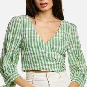 Cinq á Sept Flora Gingham Top Blouse in Hemp and White Size M